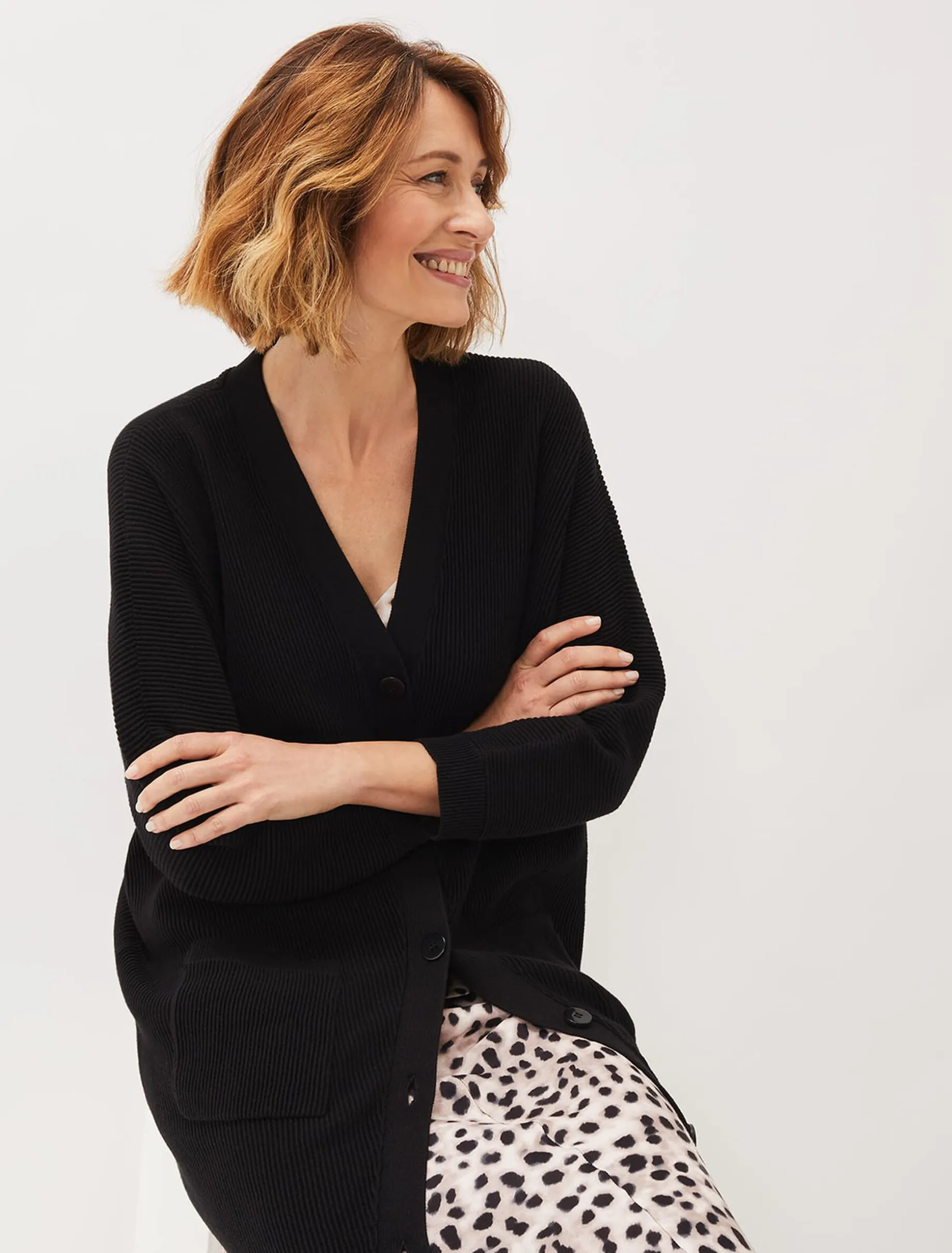 Knitwear^Phase Eight Annabella Ribbed Cocoon Cardigan Black