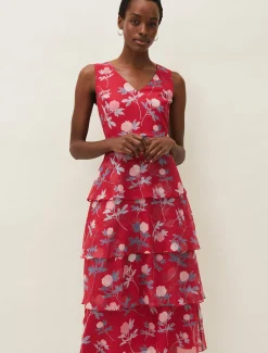 Dresses^Phase Eight Antonella Floral Tiered Dress Raspberry