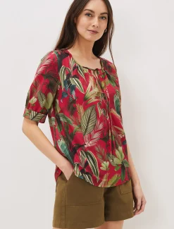 Tops & T-Shirts^Phase Eight Antonia Tropical Print Top Hot Pink