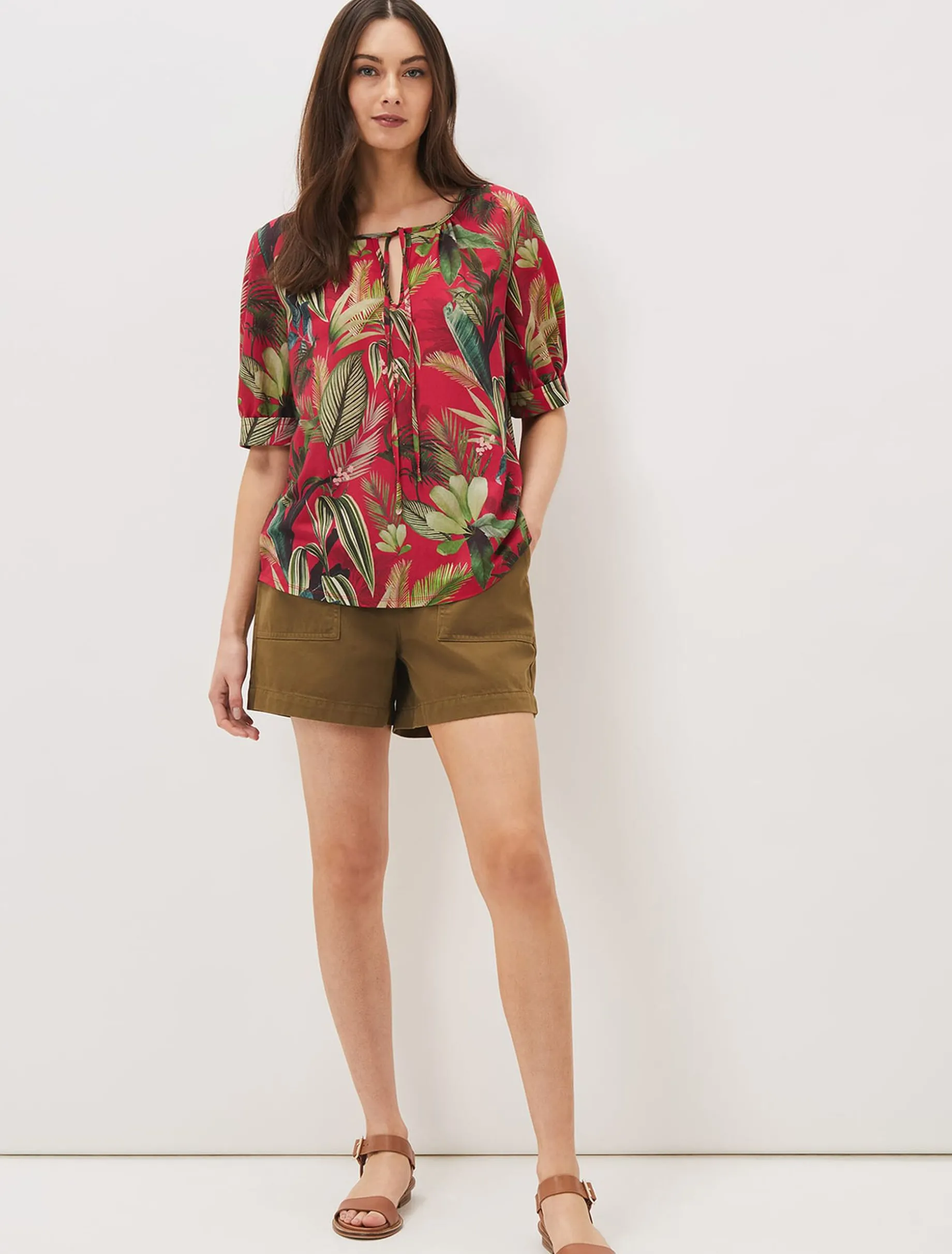 Tops & T-Shirts^Phase Eight Antonia Tropical Print Top Hot Pink