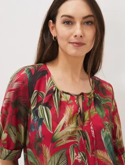 Tops & T-Shirts^Phase Eight Antonia Tropical Print Top Hot Pink