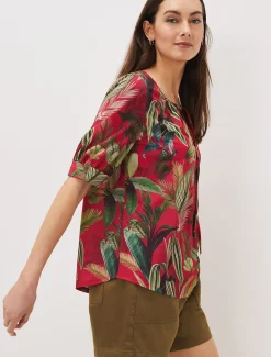 Tops & T-Shirts^Phase Eight Antonia Tropical Print Top Hot Pink