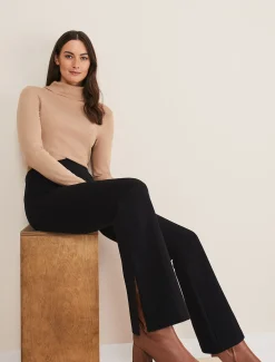 Trousers & Shorts^Phase Eight Ara Side Split Bootcut Ponte Trouser Black