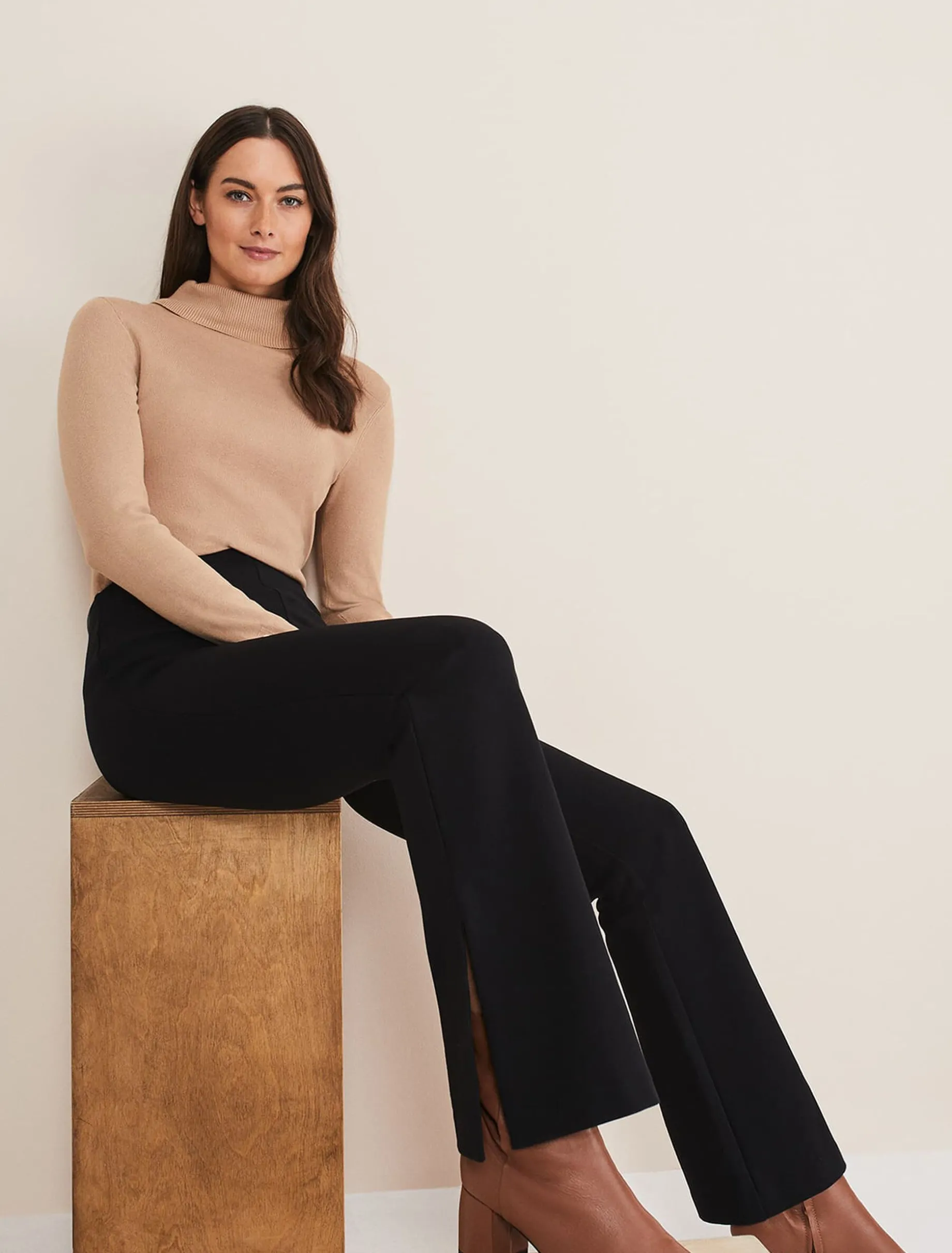 Trousers & Shorts^Phase Eight Ara Side Split Bootcut Ponte Trouser Black