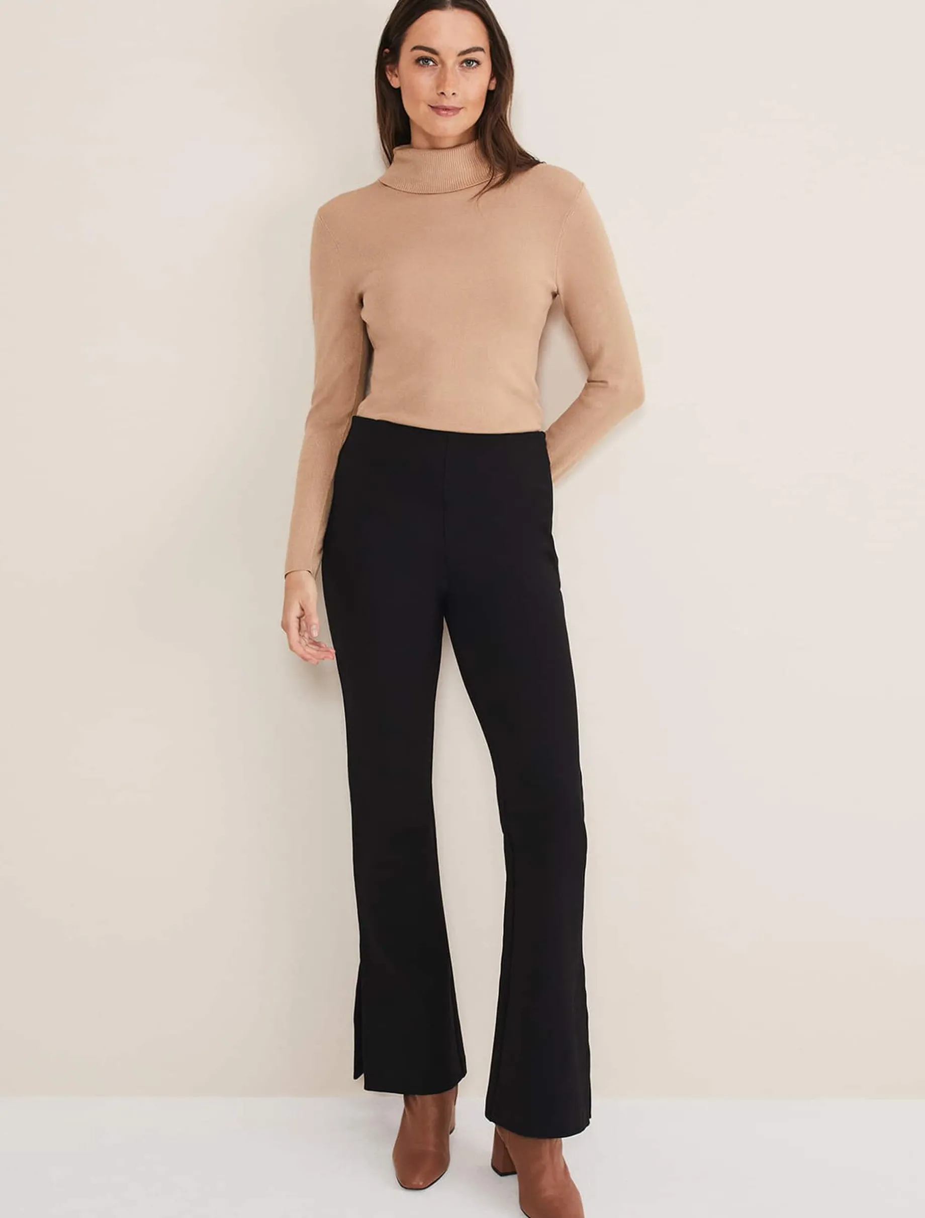 Trousers & Shorts^Phase Eight Ara Side Split Bootcut Ponte Trouser Black