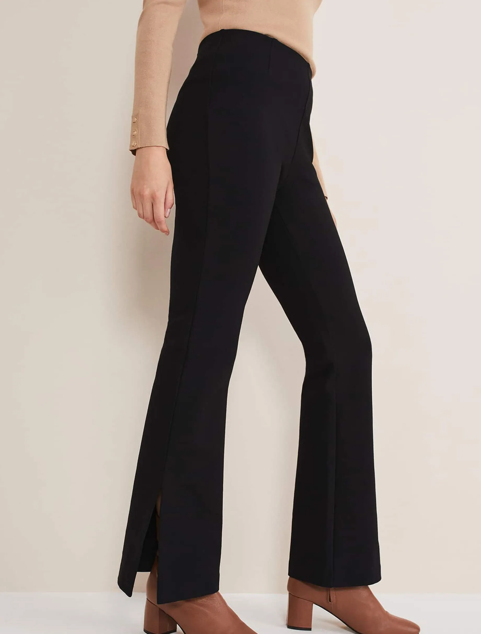 Trousers & Shorts^Phase Eight Ara Side Split Bootcut Ponte Trouser Black