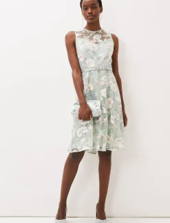 Dresses^Phase Eight Aria Embroidered Fit And Flare Dress Eau De Nil