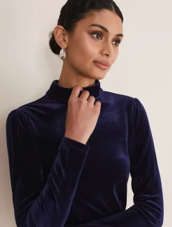 Tops & T-Shirts^Phase Eight Ariella Velvet Polo Midnight