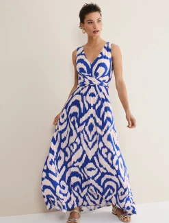Dresses^Phase Eight Artemis Jersey Print Maxi Dress Azure Blue/Cream