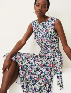 Dresses^Phase Eight Arya Floral Frill Hem Sleeveless Midi Dress Multi-Coloured