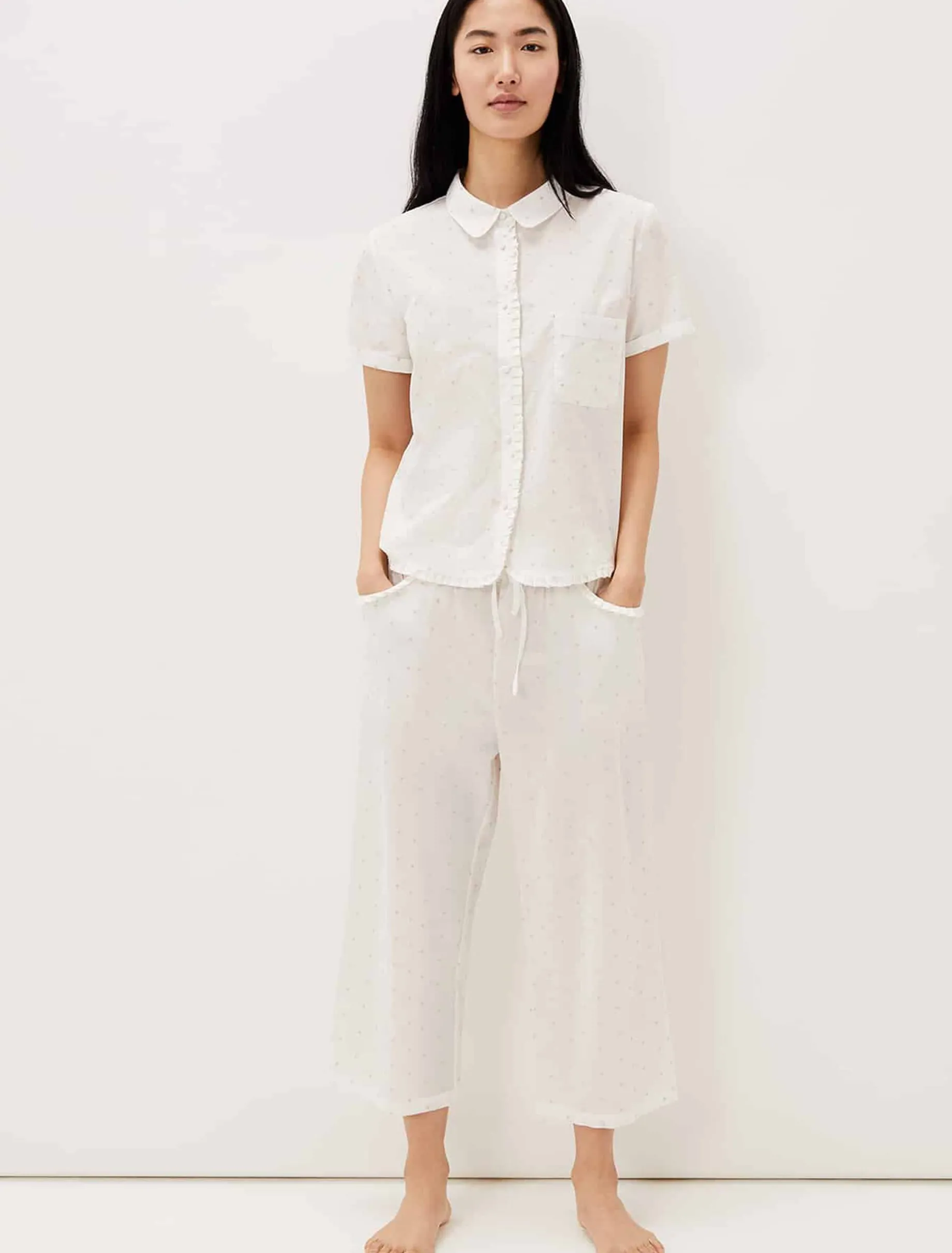 Pyjamas^Phase Eight Ashai Dobby Spot Pj Set Ivory/Pink