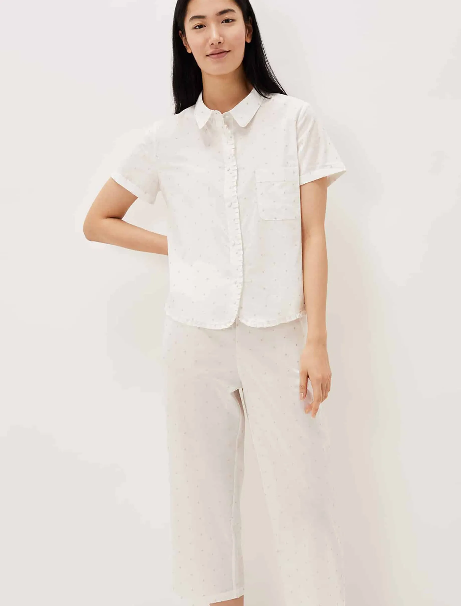 Pyjamas^Phase Eight Ashai Dobby Spot Pj Set Ivory/Pink