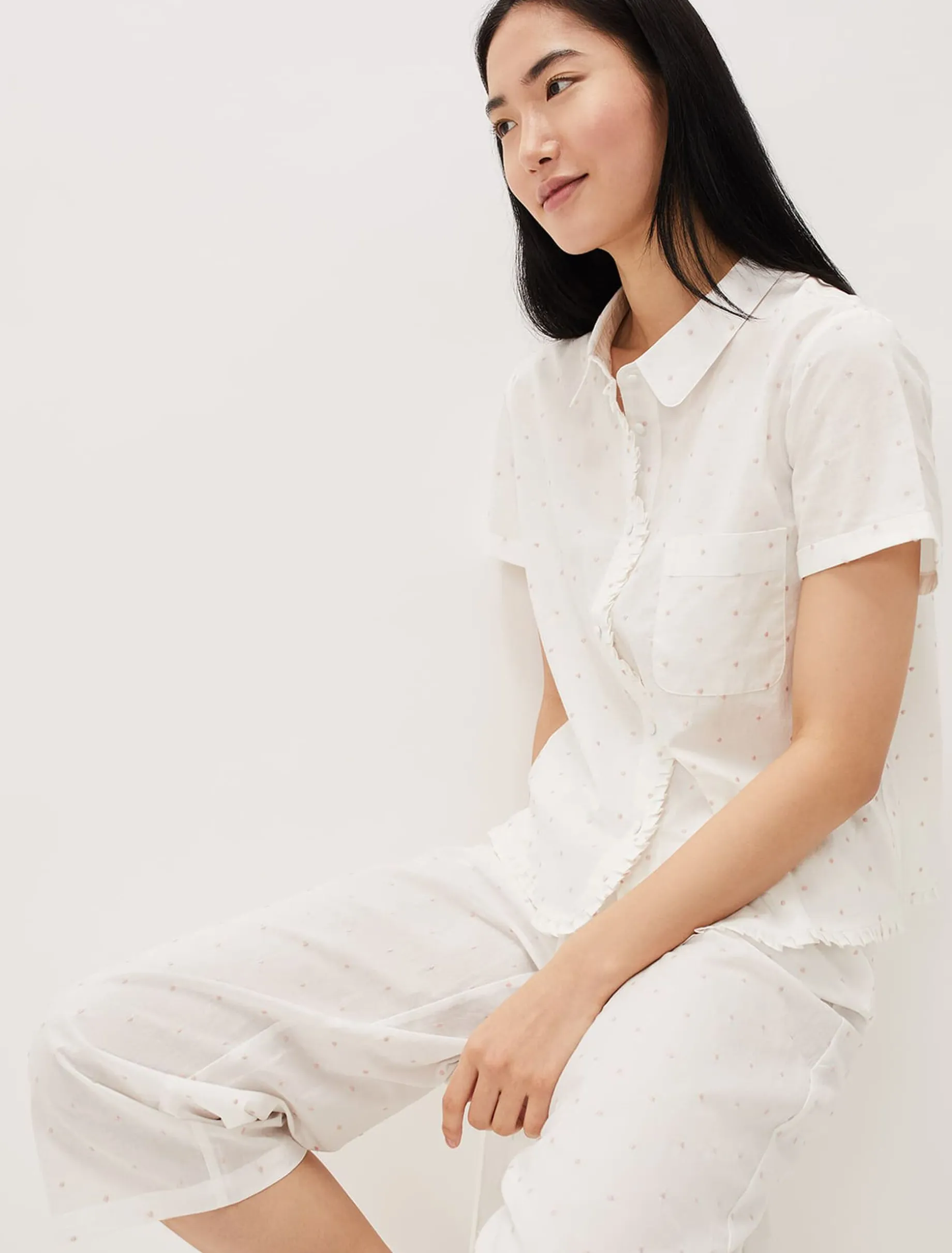 Pyjamas^Phase Eight Ashai Dobby Spot Pj Set Ivory/Pink