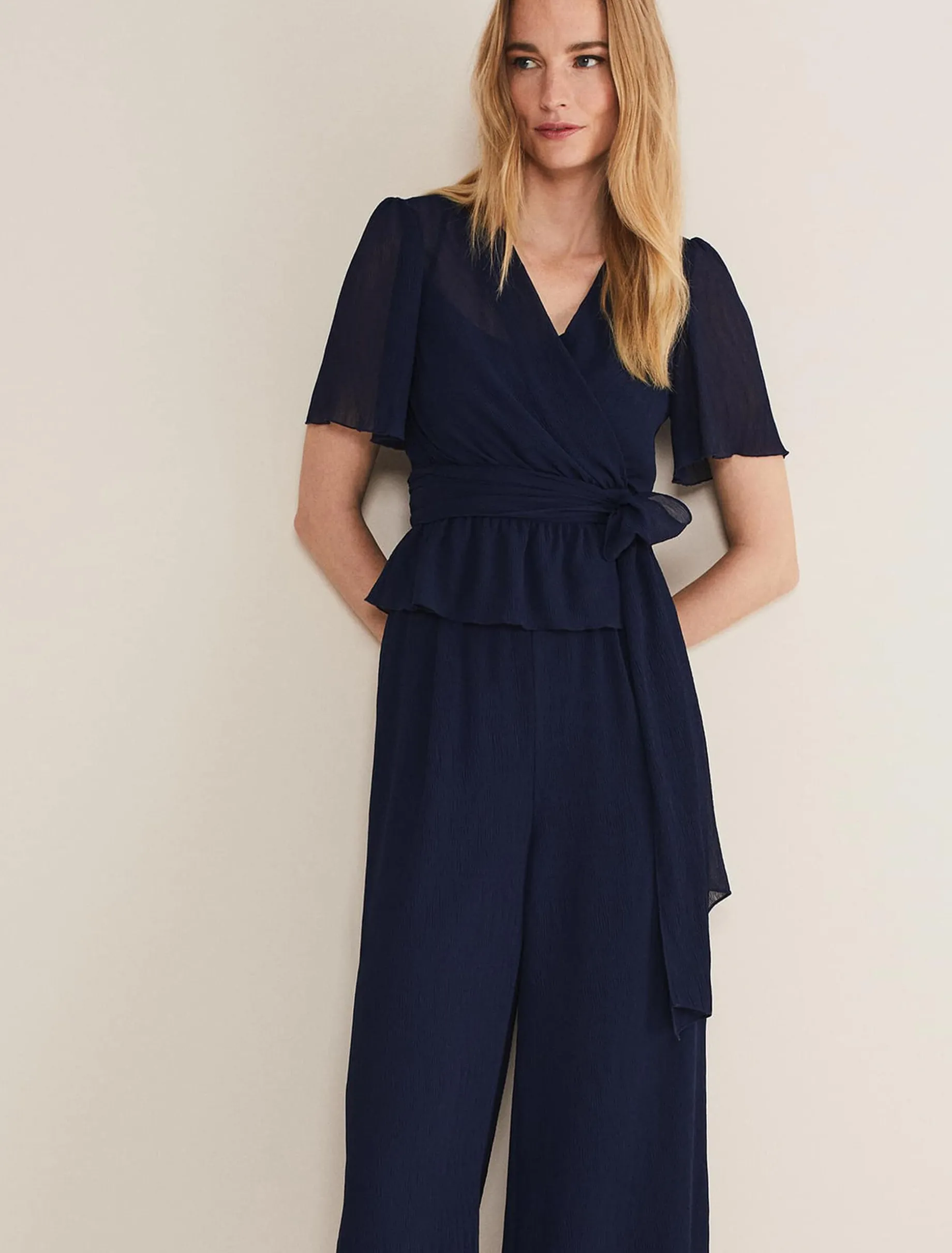 Tops & T-Shirts^Phase Eight Aster Plisse Wrap Top Co-Ord French Navy