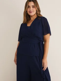 Tops & T-Shirts^Phase Eight Aster Plisse Wrap Top Co-Ord French Navy