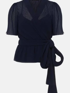 Tops & T-Shirts^Phase Eight Aster Plisse Wrap Top Co-Ord French Navy