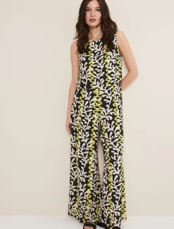 Dresses^Phase Eight Aubrey Abstract Wide Leg Jumpsuit Olive/Black