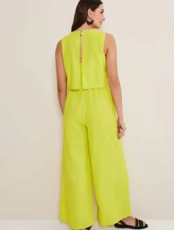 Dresses^Phase Eight Aubrey Linen Wide Leg Jumpsuit Lime
