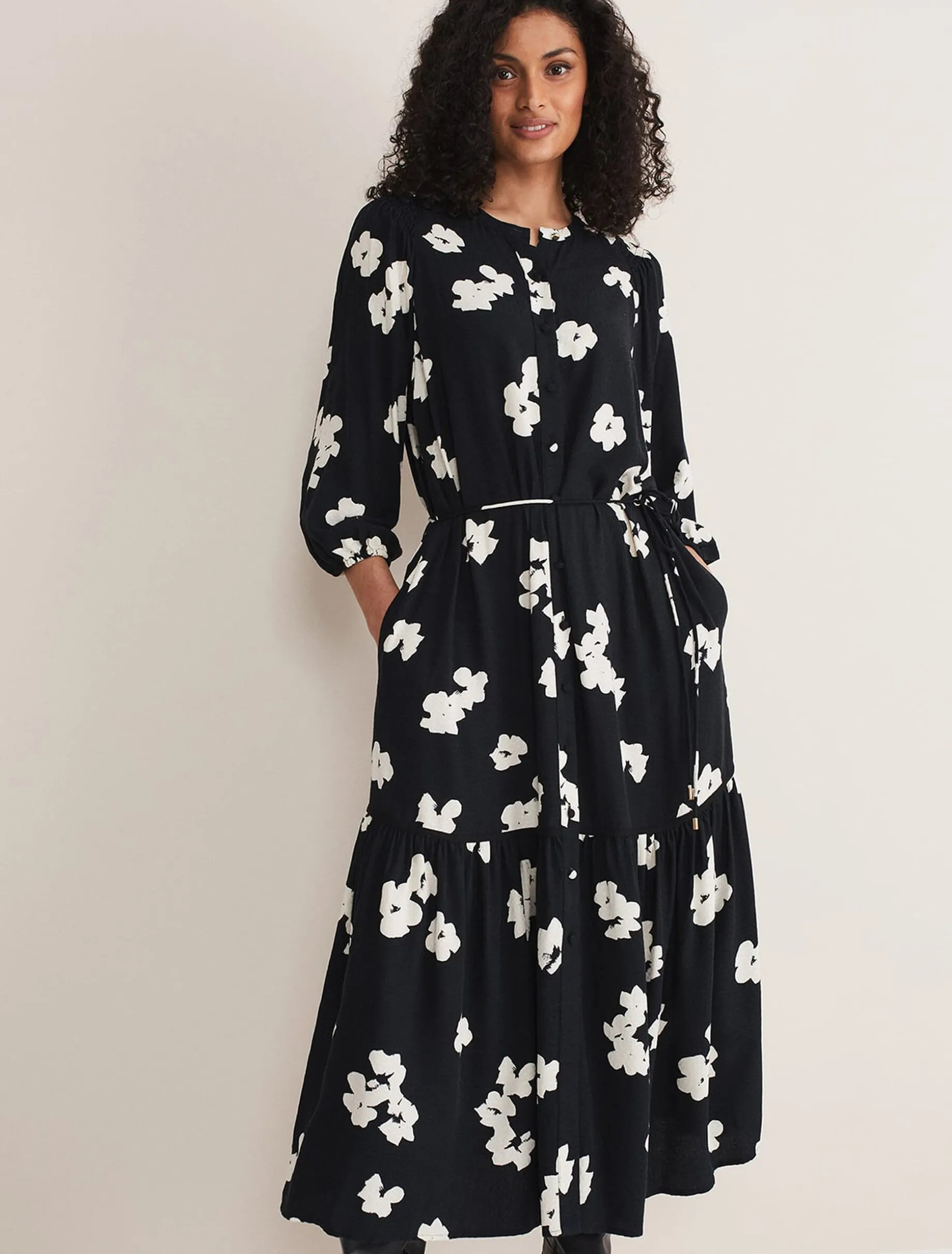 Dresses^Phase Eight Ava Geo Print Midaxi Dress Black/Ivory