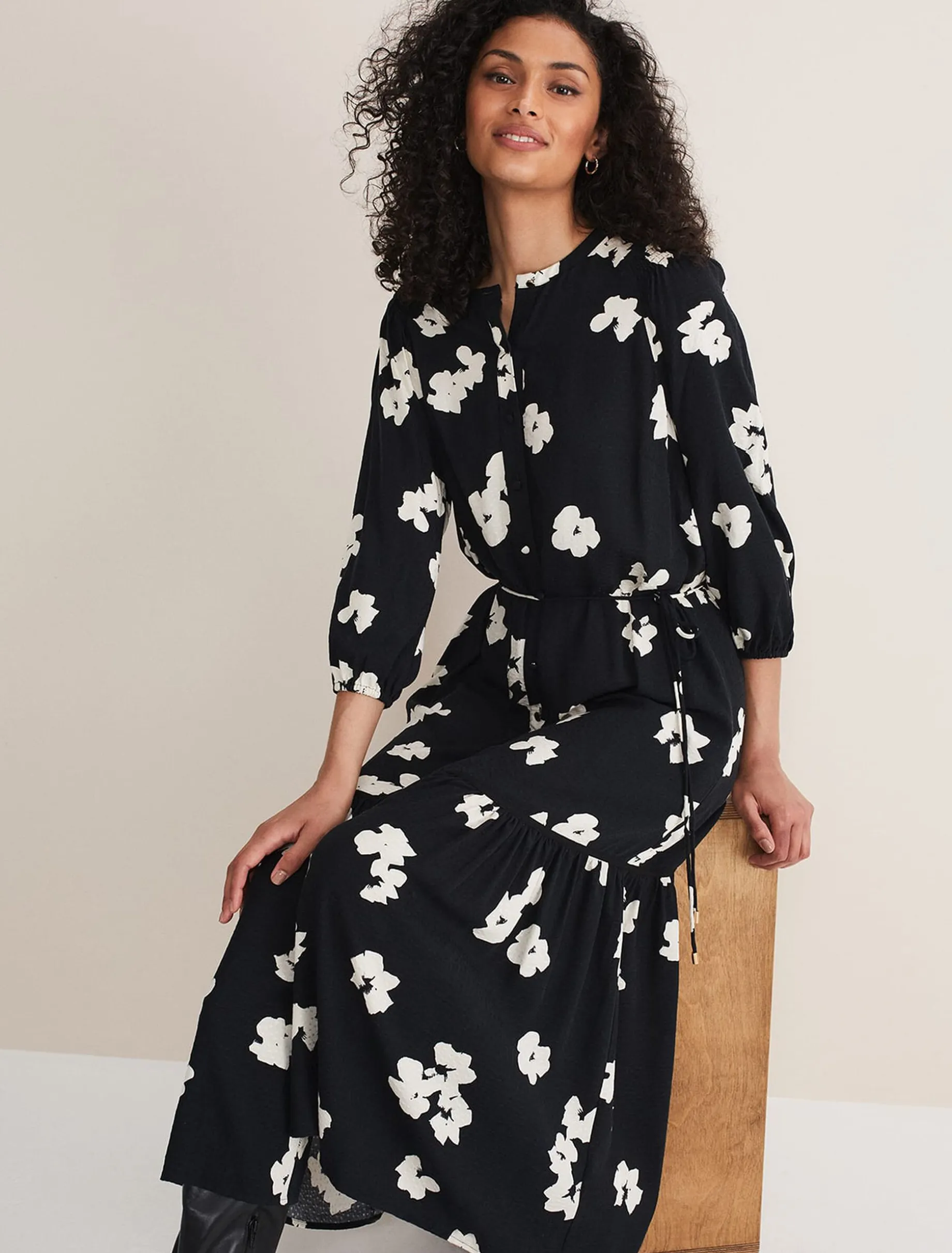 Dresses^Phase Eight Ava Geo Print Midaxi Dress Black/Ivory
