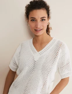 Knitwear^Phase Eight Avas Crochet Knit Top Ivory