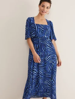 Dresses^Phase Eight Ayesha Zebra Print Midi Dress Blue