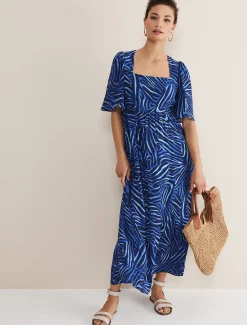 Dresses^Phase Eight Ayesha Zebra Print Midi Dress Blue