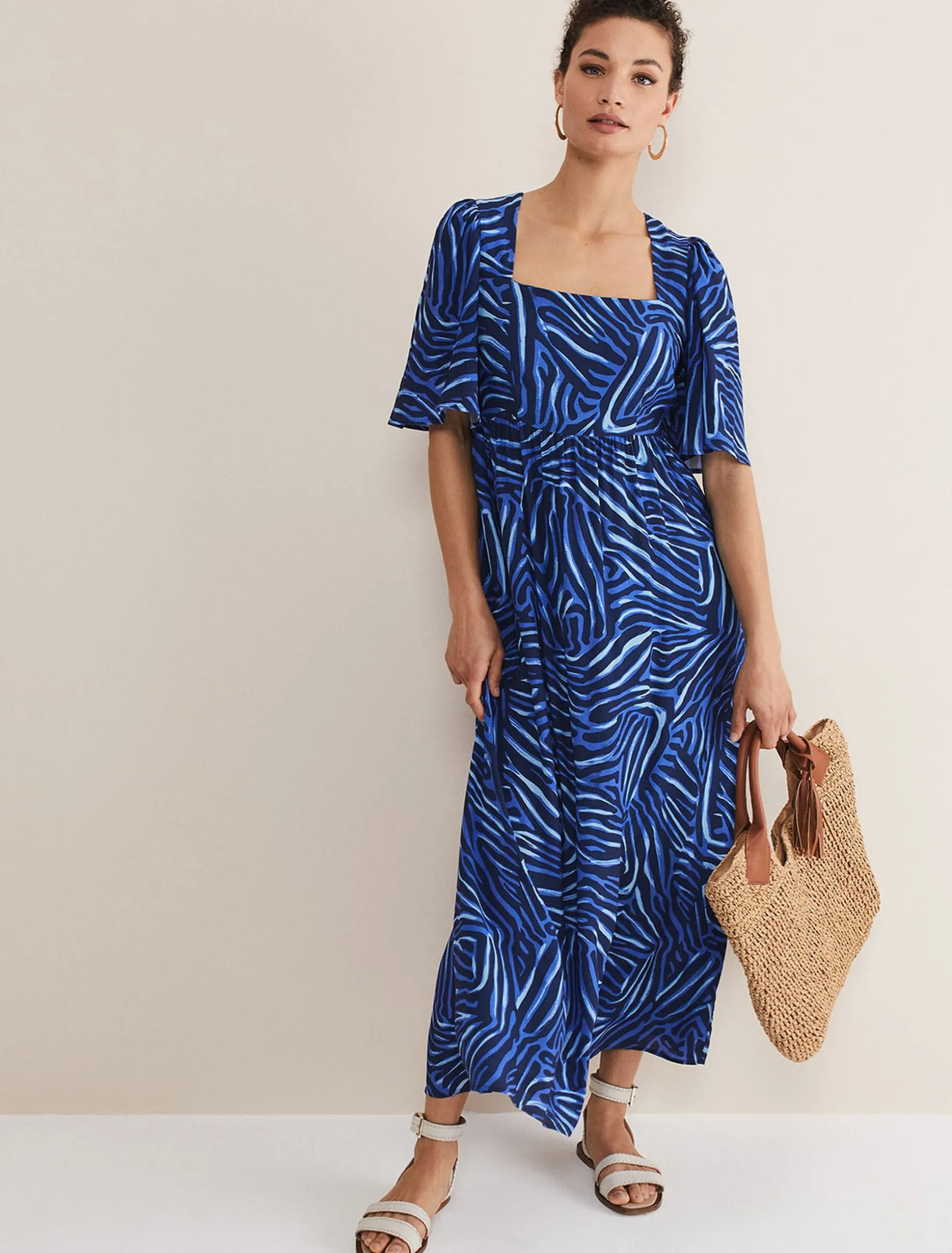 Dresses^Phase Eight Ayesha Zebra Print Midi Dress Blue