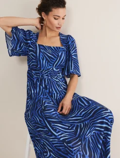 Dresses^Phase Eight Ayesha Zebra Print Midi Dress Blue