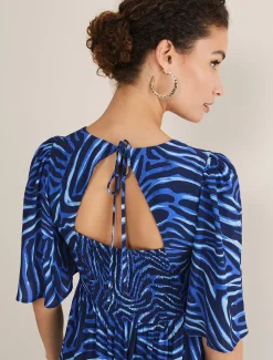Dresses^Phase Eight Ayesha Zebra Print Midi Dress Blue