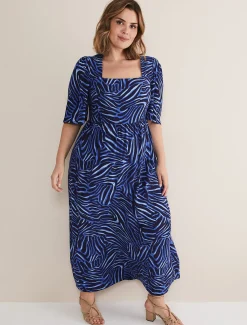 Dresses^Phase Eight Ayesha Zebra Print Midi Dress Blue