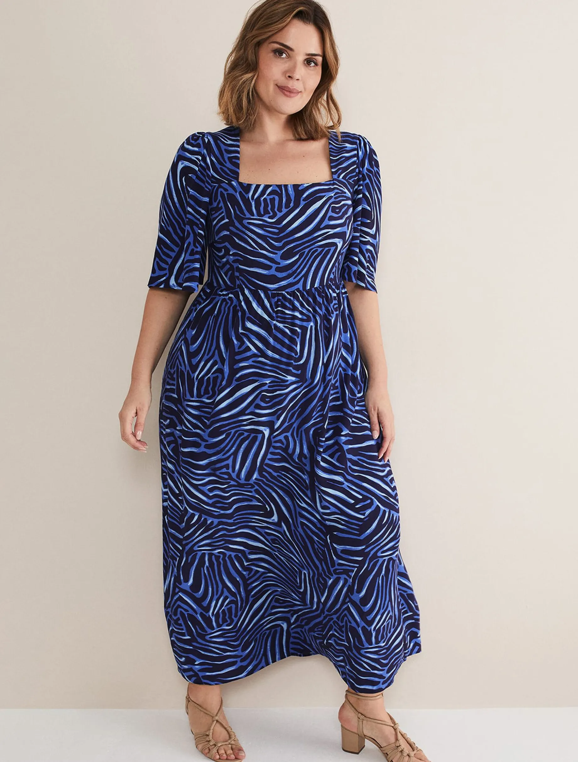 Dresses^Phase Eight Ayesha Zebra Print Midi Dress Blue