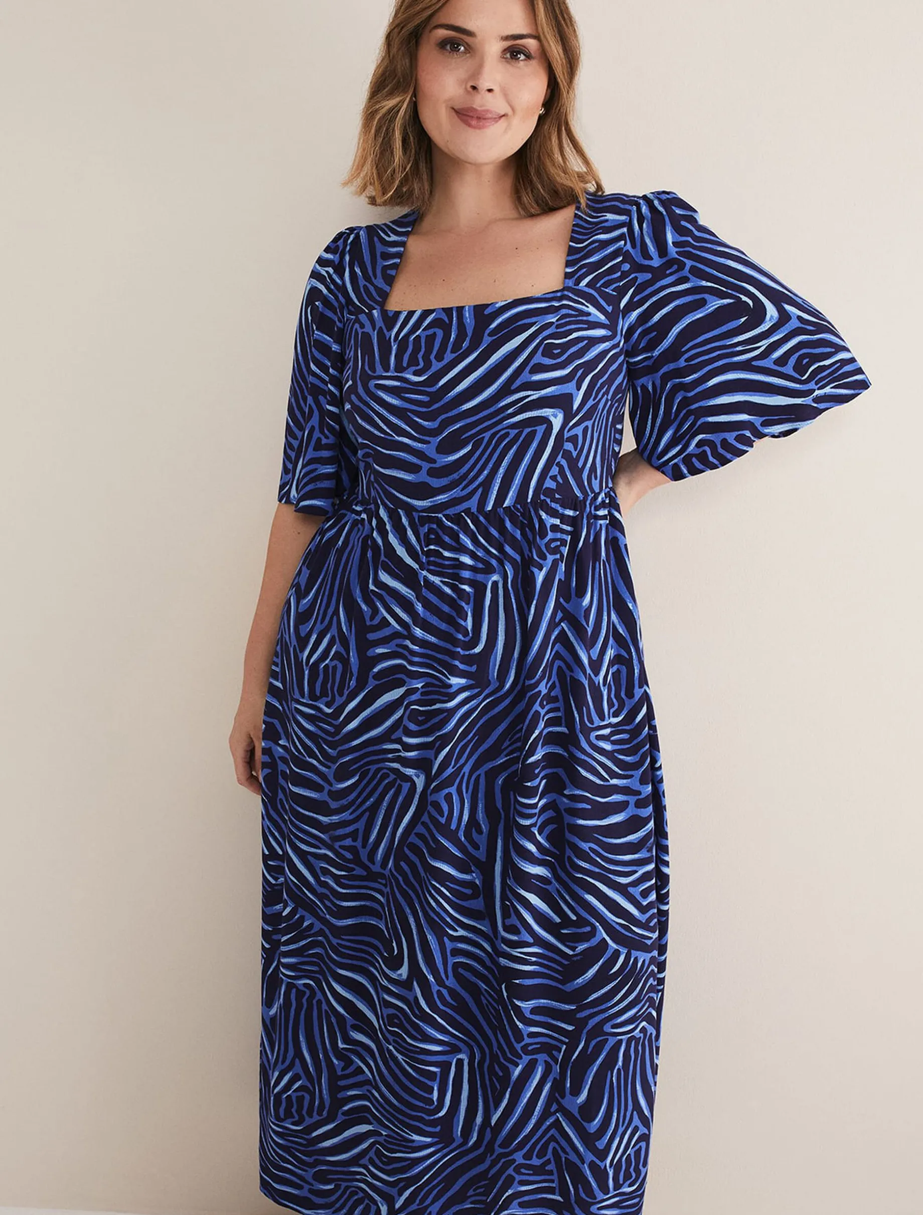 Dresses^Phase Eight Ayesha Zebra Print Midi Dress Blue