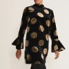 Dresses^Phase Eight Aylin Spot Bell Sleeve Dress Black/Gold