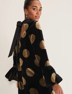 Dresses^Phase Eight Aylin Spot Bell Sleeve Dress Black/Gold