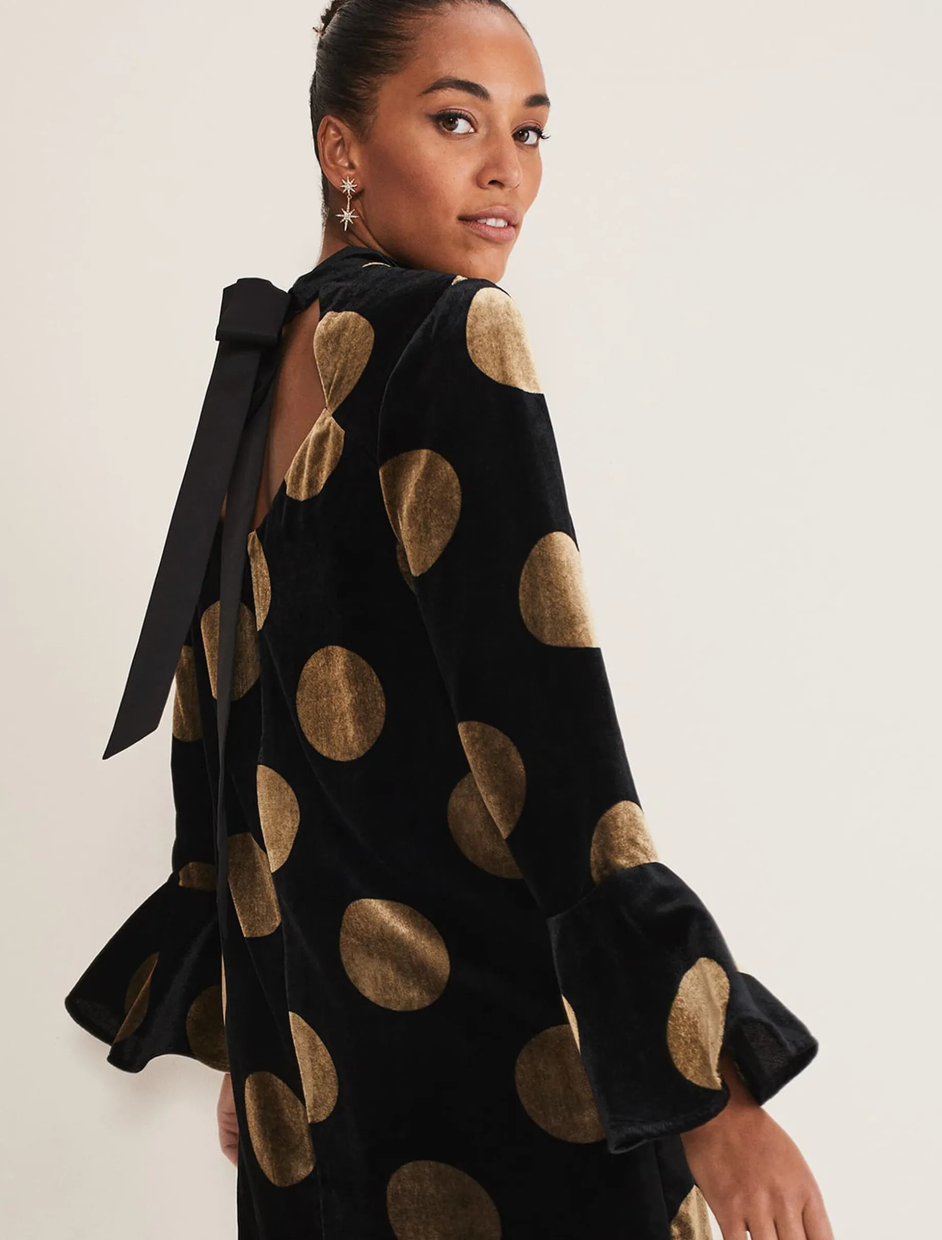 Dresses^Phase Eight Aylin Spot Bell Sleeve Dress Black/Gold