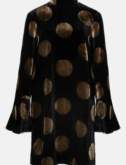 Dresses^Phase Eight Aylin Spot Bell Sleeve Dress Black/Gold