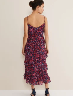 Dresses^Phase Eight Ballie Strappy Asymmetric Frill Dress Navy/Multi