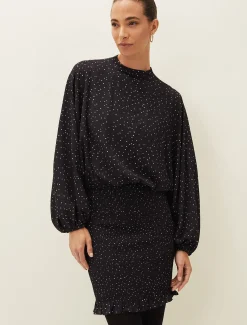 Dresses^Phase Eight Becca Spot Print Dress Black/Ivory