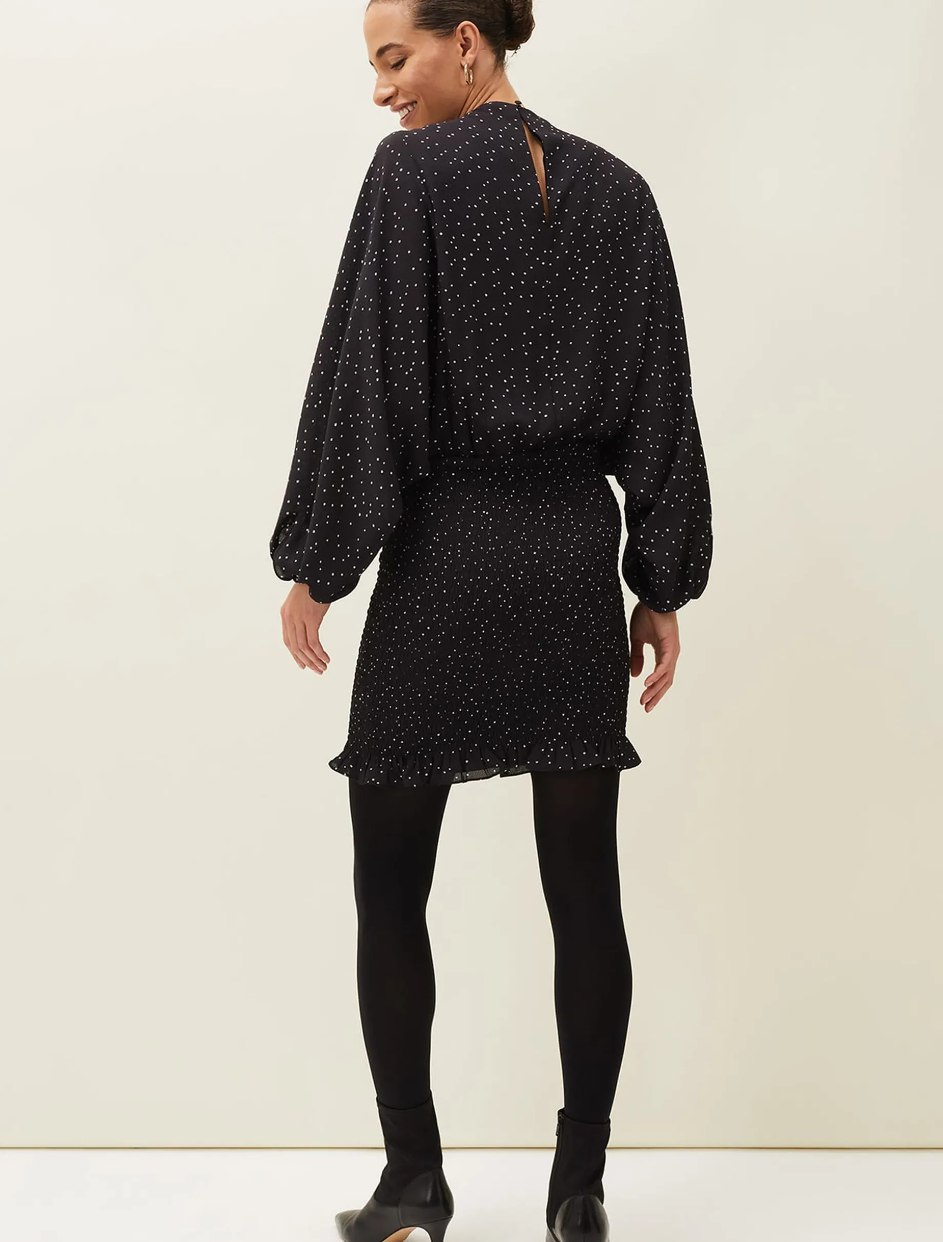 Dresses^Phase Eight Becca Spot Print Dress Black/Ivory