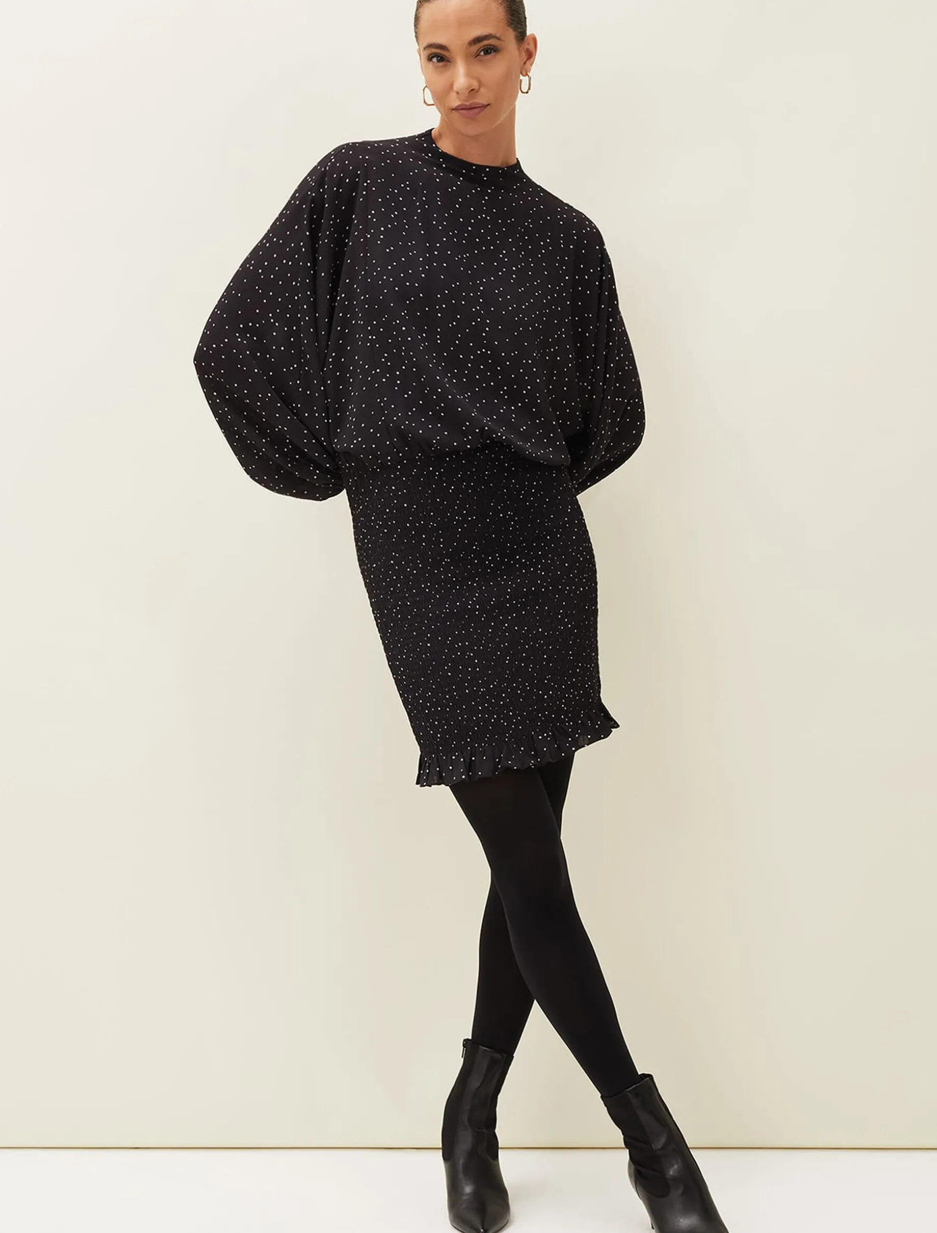 Dresses^Phase Eight Becca Spot Print Dress Black/Ivory