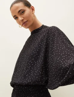 Dresses^Phase Eight Becca Spot Print Dress Black/Ivory