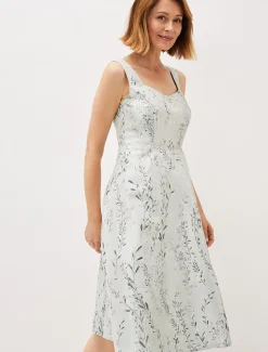 Dresses^Phase Eight Becka Floral Jacquard Fit And Flare Dress Eau De Nil