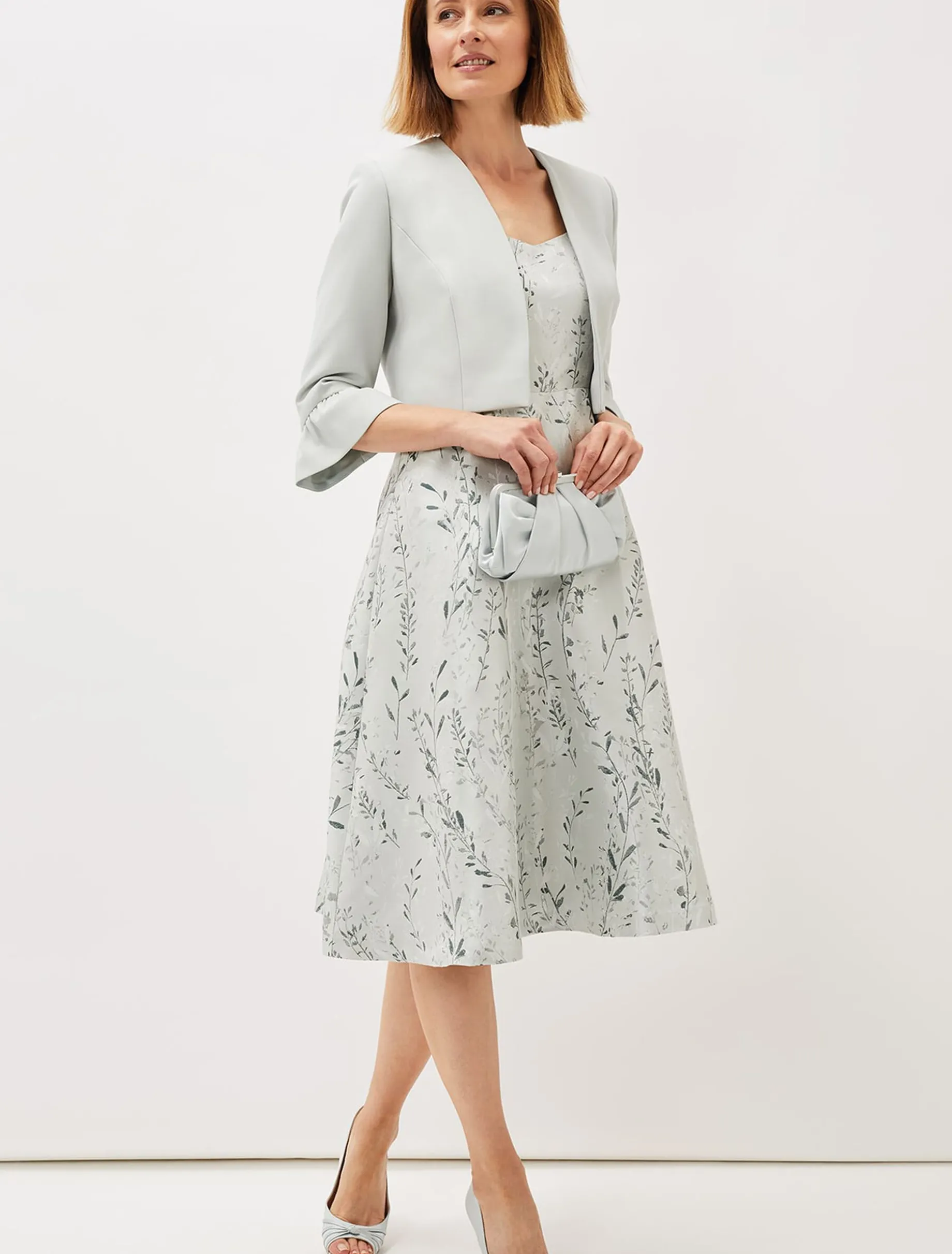 Dresses^Phase Eight Becka Floral Jacquard Fit And Flare Dress Eau De Nil