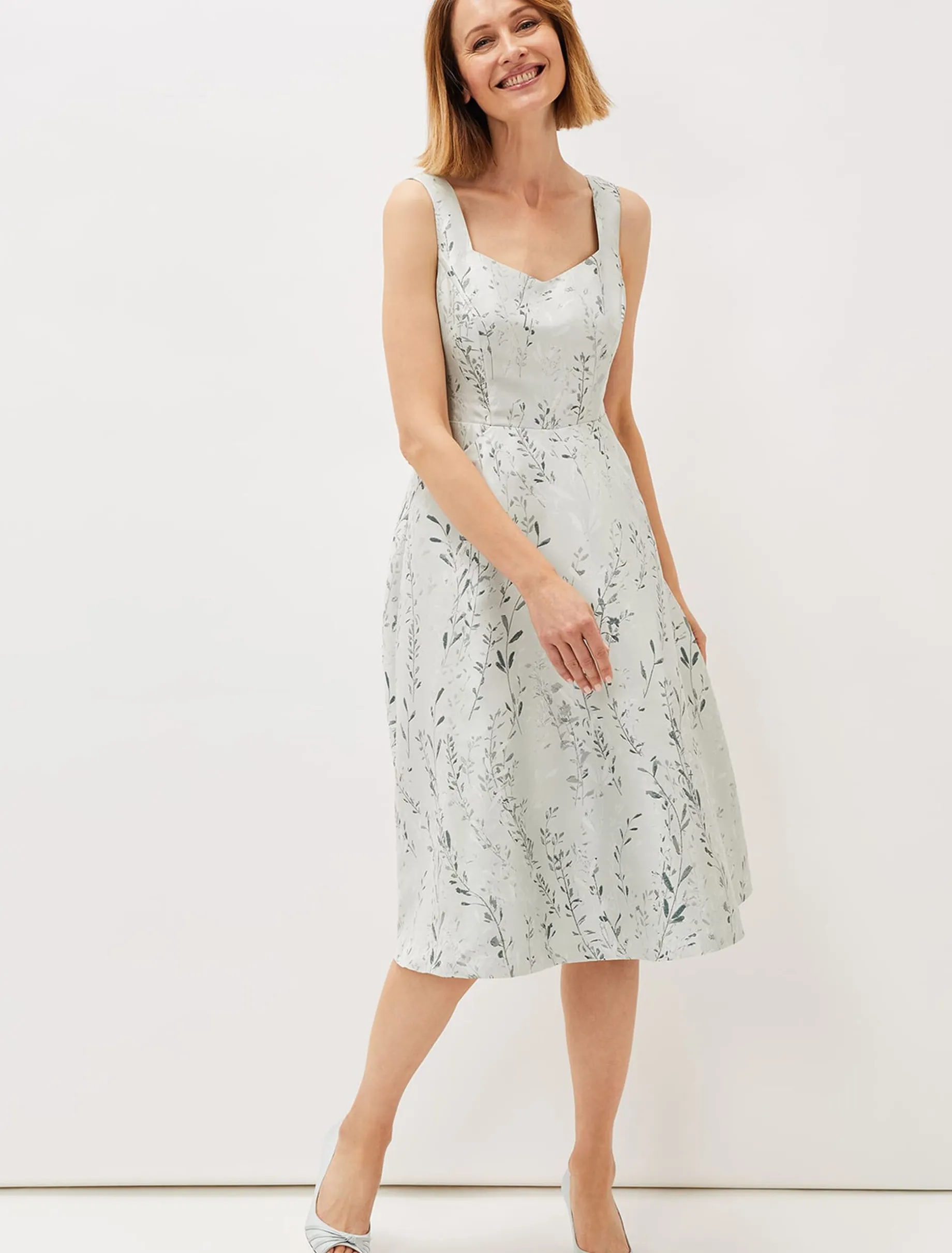 Dresses^Phase Eight Becka Floral Jacquard Fit And Flare Dress Eau De Nil