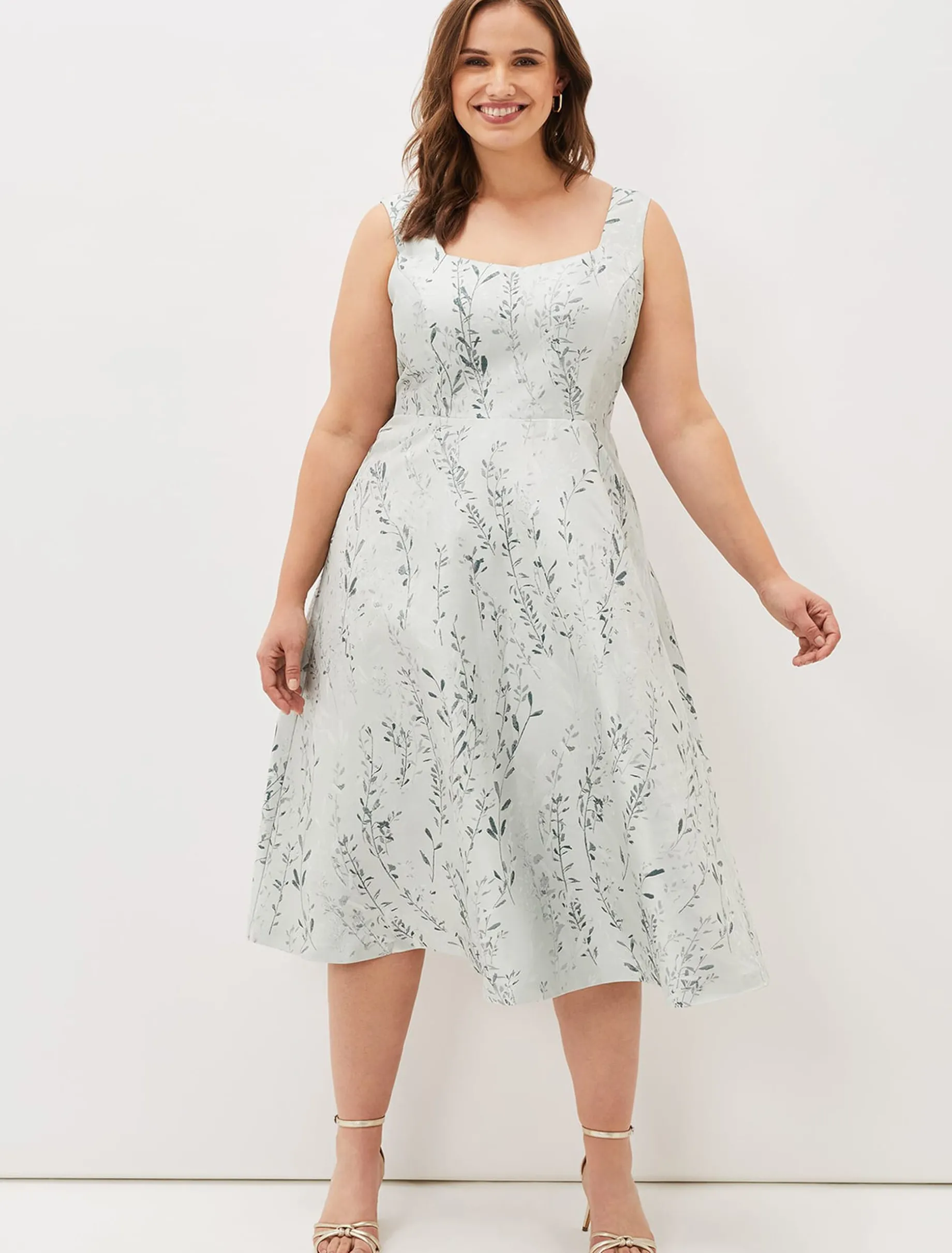 Dresses^Phase Eight Becka Floral Jacquard Fit And Flare Dress Eau De Nil
