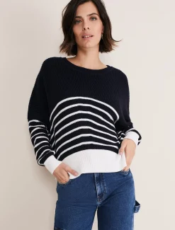 Knitwear^Phase Eight Bella Wool Blend Stripe Jumper Navy/Ivory