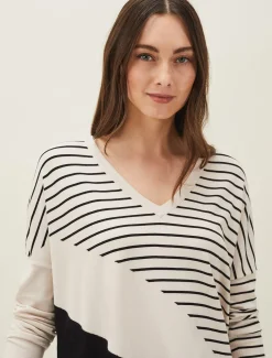 Knitwear^Phase Eight Belsa Stripe Colourblock Fine Knit Jumper Stone/Black