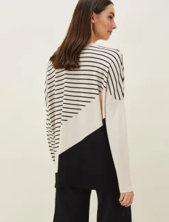 Knitwear^Phase Eight Belsa Stripe Colourblock Fine Knit Jumper Stone/Black