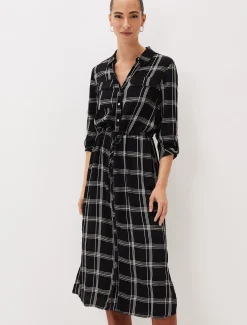 Dresses^Phase Eight Bernadette Check Midi Dress Black/Ivory